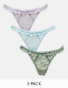 【送料無料】 エイソス レディース ブリーフパンツ アンダーウェア ASOS DESIGN 3 pack vintage ruffle lace thong i...