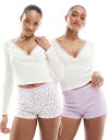 【送料無料】 エイソス レディース ブリーフパンツ アンダーウェア ASOS DESIGN Felicity 2 pack boxer in ditsy pri...