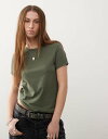 【送料無料】 コルージョン レディース シャツ トップス COLLUSION fitted cap sleeve t-shirt in dark green T...