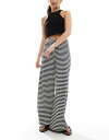 【送料無料】 オンリー レディース カジュアルパンツ ボトムス ONLY tie waist ribbed pants in black and white stripes Black(4)