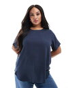 【送料無料】 オンリーカーブ レディース Tシャツ トップス Only Curve short sleeve top in navy NAVY(4)