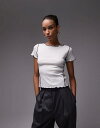 【送料無料】 マンゴ レディース Tシャツ トップス Mango seamed lettuce edge t-shirt in white WHITE
