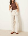 【送料無料】 エイソス レディース カジュアルパンツ ボトムス ASOS DESIGN linen look tie front wide leg pants in stone Stone(4)