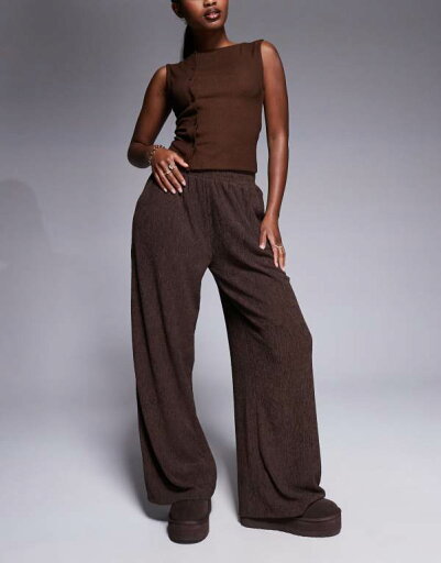 【送料無料】 エイソス レディース カジュアルパンツ ボトムス ASOS DESIGN textured wide leg pants in chocolate Chocolate 【送料無料】 エイソス レディース カジュアルパンツ ボトムス ASOS DESIGN textured wide leg pants in chocolate Chocolate