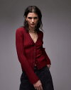 【送料無料】 トップショップ レディース カーディガン アウター Topshop plated knit cardigan in red & burgundy ...
