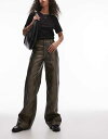 【送料無料】 マンゴ レディース カジュアルパンツ ボトムス Mango leather look straight leg snake print pants in brown BROWN(4)