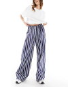 【送料無料】 エイソス レディース カジュアルパンツ ボトムス ASOS DESIGN poplin wide leg boxer pants in navy stripe Navy Stripe