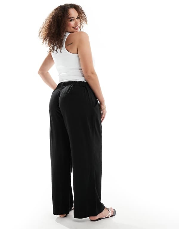 【送料無料】 エイソス レディース カジュアルパンツ ボトムス ASOS DESIGN Curve relaxed straight leg linen mix pants in black Black