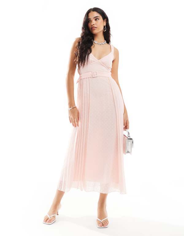 ̵  ǥ ԡ ȥåץ ASOS DESIGN plunge front pleated midi dre...