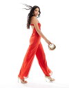 【送料無料】 エイソス レディース ジャンプスーツ トップス ASOS DESIGN raw edge corset paneled jumpsuit with cut out in red RED