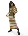 【送料無料】 ヴィラ レディース ワンピース トップス Vila high neck knitted maxi dress in olive green stripe Gothic olive
