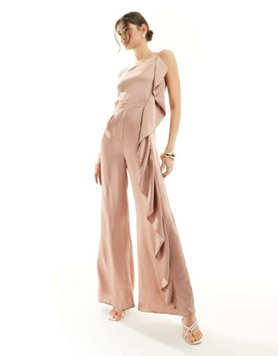 【送料無料】 ティエフエヌシー レディース ジャンプスーツ トップス TFNC Bridesmaid satin one shoulder jumpsuit with frill detail in rose brown Rose brown 【送料無料】 ティエフエヌシー レディース ジャンプスーツ トップス TFNC Bridesmaid satin one shoulder jumpsuit with frill detail in rose brown Rose brown