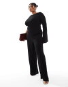 【送料無料】 エイソス レディース ジャンプスーツ トップス ASOS DESIGN Curve one sleeve wide leg jumpsuit with tie shoulder in black Black(4)