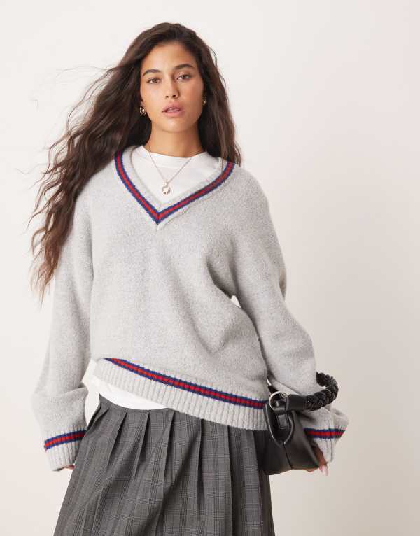 ̵ ͥ ǥ ˥åȡ  Neon Rose school sweater with contra...
