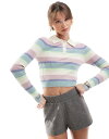 【送料無料】 オンリー レディース ポロシャツ トップス ONLY cropped knit polo shirt in pastel stripes BEIG...