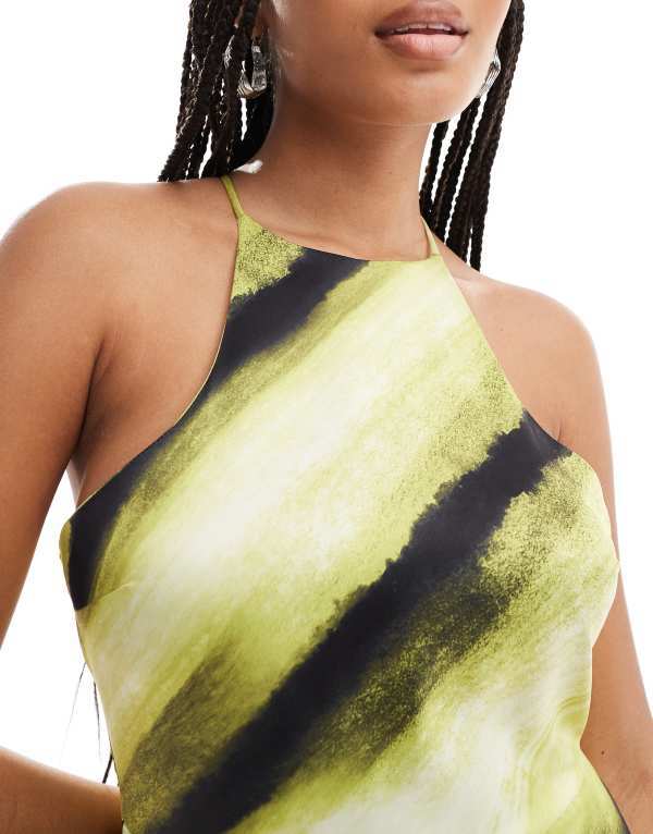 【送料無料】 エイソス レディース ジャンプスーツ トップス ASOS DESIGN satin racer wide leg jumpsuit in green abstract print Green abstract