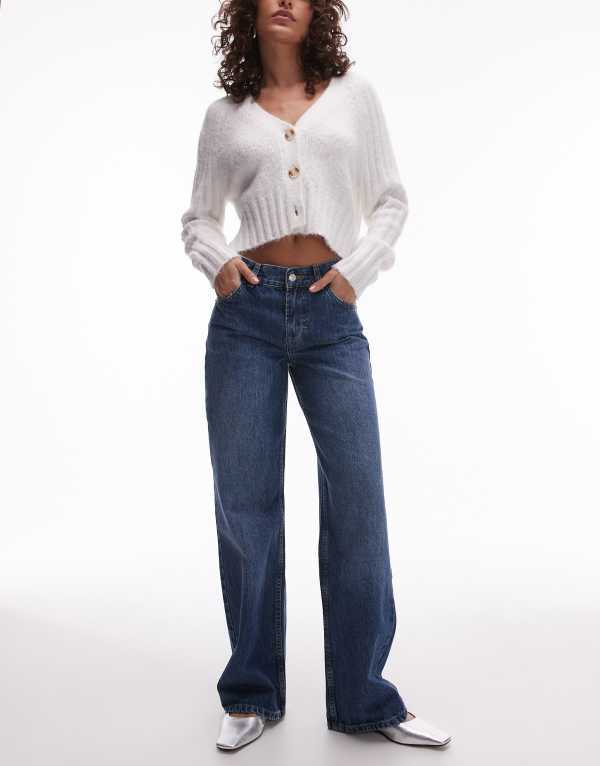 【送料無料】 トップショップ レディース デニムパンツ ボトムス Topshop Ember low rise wide leg jean in rich blue Blue