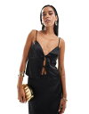 【送料無料】 ミスセルフフリッジ レディース シャツ トップス Miss Selfridge satin tie front cami top in black Black(4)