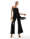 【送料無料】 エイソス レディース ジャンプスーツ トップス ASOS DESIGN plisse bandeau wide leg jumpsuit in b...