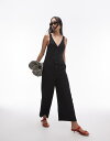 【送料無料】 トップショップ レディース ジャンプスーツ トップス Topshop textured button down jumpsuit in black...