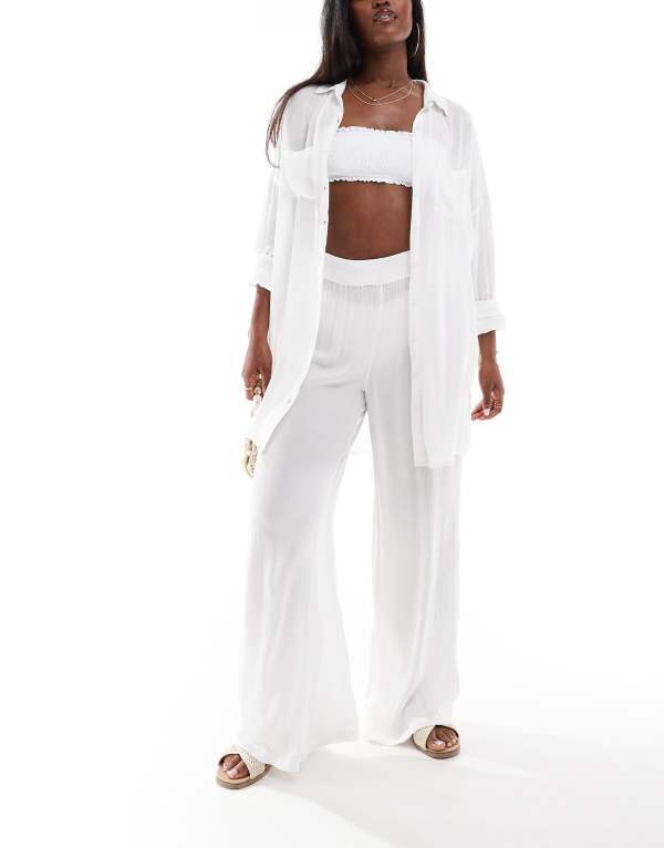 【送料無料】 サウスビーチ レディース カジュアルパンツ ボトムス South Beach oversized beach pants in white White