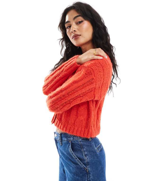 【送料無料】 コットンオン レディース カーディガン アウター Cotton On cottage cable button through cardigan in red Red pepper
