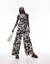 【送料無料】 トップショップ レディース ジャンプスーツ トップス Topshop printed lace up jumpsuit in mono floral Multi