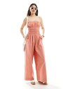 【送料無料】 エイソス レディース ジャンプスーツ トップス ASOS DESIGN shirred bodice wide leg jumpsuit in p...