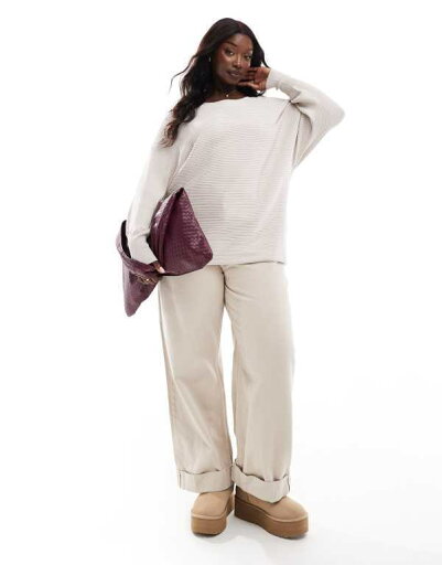 【送料無料】 オンリーカーブ レディース ニット・セーター アウター ONLY Curve cuffed sleeves knitted sweater in beige Beige 【送料無料】 オンリーカーブ レディース ニット・セーター アウター ONLY Curve cuffed sleeves knitted sweater in beige Beige