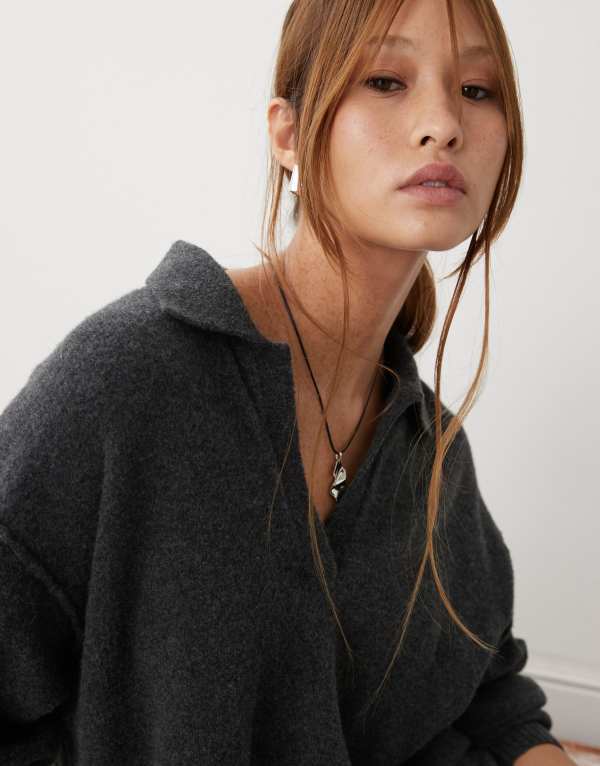 【送料無料】 ウィークデイ レディース ワンピース トップス Weekday Tahlia polo collar knit mini dress in black melange exclusive to ASOS Black