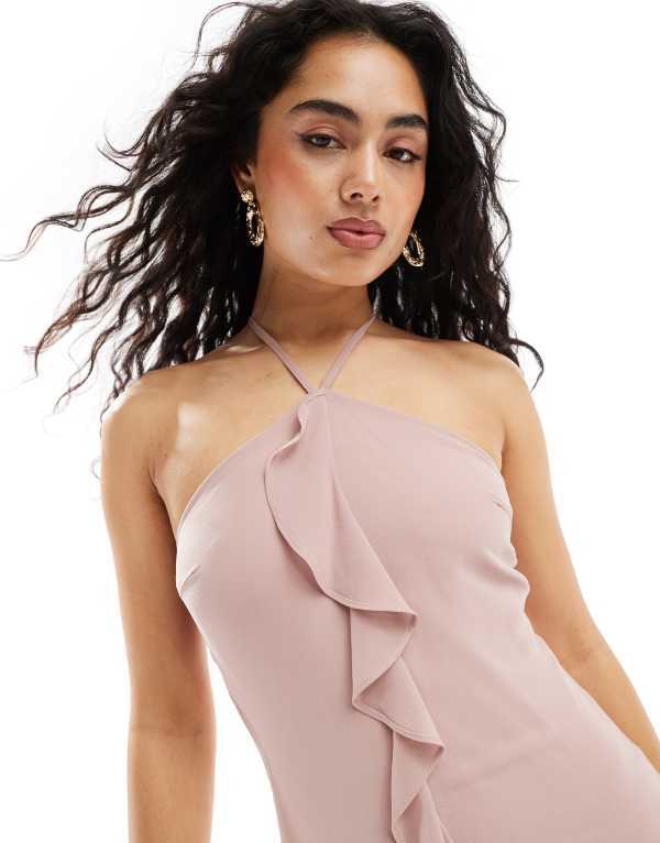 【送料無料】 ティエフエヌシー レディース ワンピース トップス TFNC Bridesmaids chiffon halterneck frill maxi dress in soft pink Soft Pink