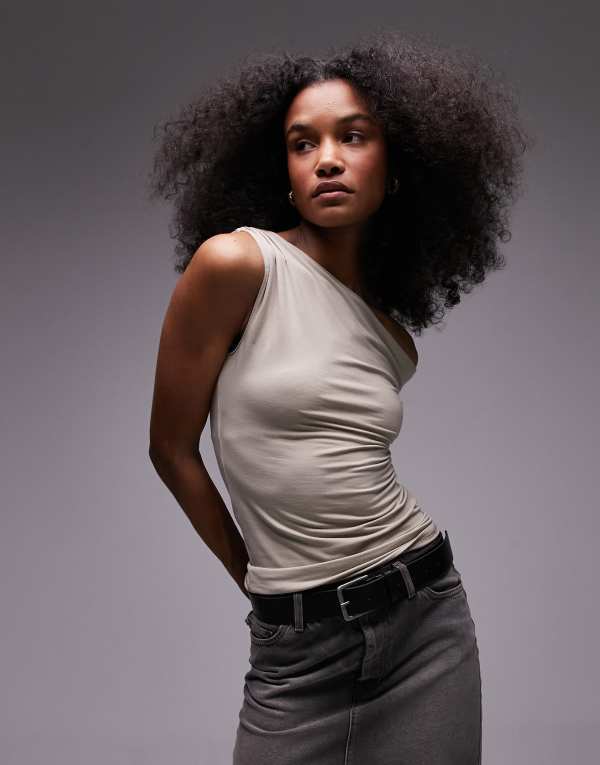 トップショップ レディース トップス Tシャツ STONE Topshop clean asymmetric top in stone