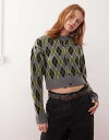 【送料無料】 コルージョン レディース カーディガン アウター COLLUSION cropped argyle knit cardigan in gray G...