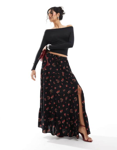 【送料無料】 ミスセルフフリッジ レディース スカート ボトムス Miss Selfridge tiered maxi skirt in floral print Black Floral Print 【送料無料】 ミスセルフフリッジ レディース スカート ボトムス Miss Selfridge tiered maxi skirt in floral print Black Floral Print