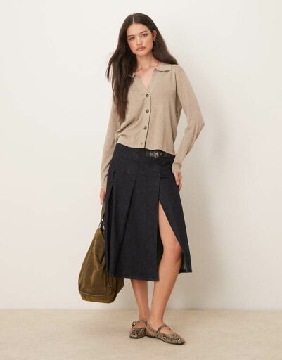 【送料無料】 マンゴ レディース スカート ボトムス Mango denim pleated midi skirt in dark blue Dark blue 【送料無料】 マンゴ レディース スカート ボトムス Mango denim pleated midi skirt in dark blue Dark blue