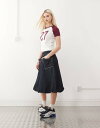 【送料無料】 コルージョン レディース スカート ボトムス COLLUSION bubble hem midi skirt in rinse wash Rinse wash(4)