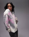 【送料無料】 トップショップ レディース カーディガン アウター Topshop knit flower print oversized cardi in ne...