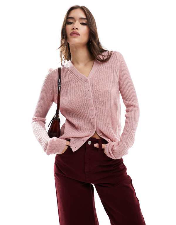 ̵  ǥ ǥ  ASOS DESIGN high V-neck fine gauge cardi...