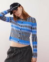 【送料無料】 コルージョン レディース カーディガン アウター COLLUSION striped knit pleated cardigan BLUE Bur...