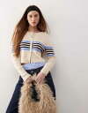 【送料無料】 モンキ レディース カーディガン アウター Monki cropped cardigan in beige with blue stripe Bl...