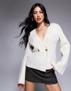 【送料無料】 リバーアイランド レディース カーディガン アウター River Island asymmetric button cardigan in bei...
