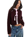 【送料無料】 ミスセルフフリッジ レディース カーディガン アウター Miss Selfridge knit satin bow cardigan Burgun...
