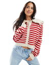 【送料無料】 エイソス レディース カーディガン アウター ASOS DESIGN knit collared cardigan in red and ecru...