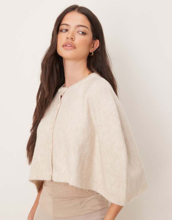 【送料無料】 エイソス レディース カーディガン アウター ASOS DESIGN knit cape cardigan in oatmeal Oatmeal