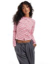 【送料無料】 エイソス レディース カーディガン アウター ASOS DESIGN striped cardigan in red and pink Pink ...