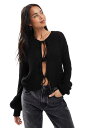 【送料無料】 オンリー レディース カーディガン アウター ONLY tie detail knitted cardigan in black Black