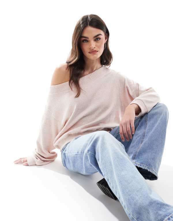 ̵ ٥륷奫 ǥ ˥åȡ  Bershka off the shoulder oversized sw...