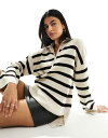 【送料無料】 オブジェクト レディース ニット・セーター アウター Object knitted zip neck sweater in cream mono stripe Mono stripe(4)