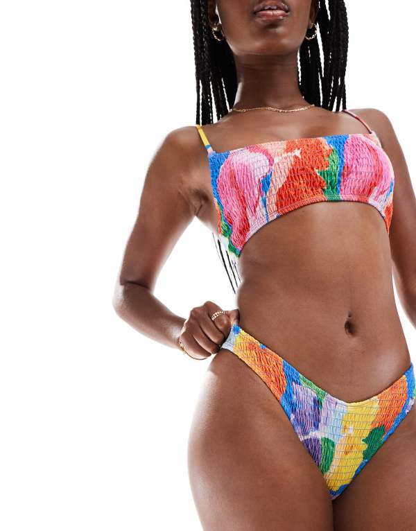 【送料無料】 エイソス レディース ボトムスのみ 水着 ASOS DESIGN Kerri shirred bikini bottom in oversized floral pop Floral pop