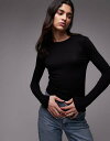 【送料無料】 マンゴ レディース Tシャツ トップス Mango long sleeve soft touch top in black Black